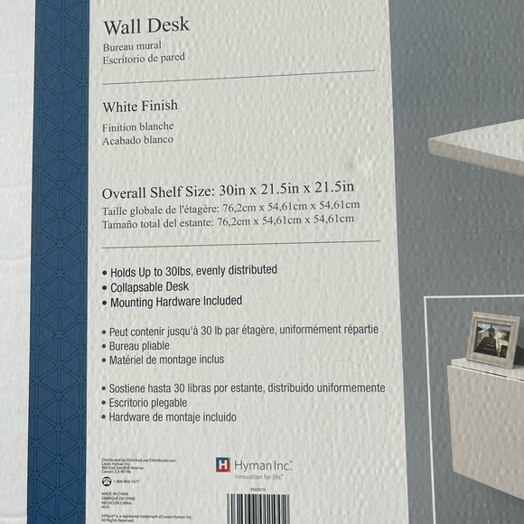Folding Wall Desk, Arts & crafts, Kitchen 30” Wide Depth x 21.5” Height, white - Picture 7 of 9